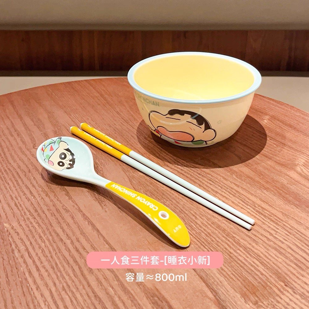 【預購】蠟筆小新陶瓷碗+湯匙+筷子三件套-細節圖8
