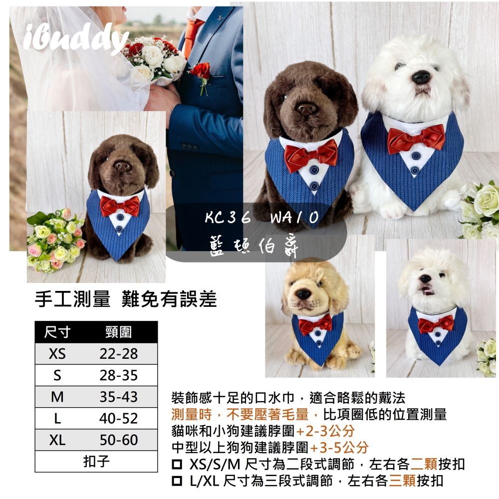 寵物婚禮領巾 狗領巾 寵物西裝婚紗 西服蕾絲領巾 結婚 擺拍 外拍 白紗 婚紗照 婚禮【KC36WA】iBuddy-細節圖3