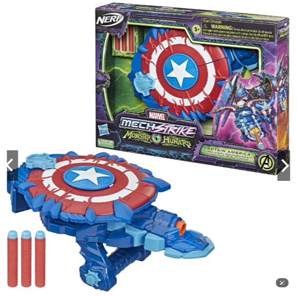 台灣現貨👍現貨含稅 孩之寶公司貨 漫威 機甲出擊系列怪物獵手 美國隊長盾牌(附3枚NERF彈鏢)-細節圖3