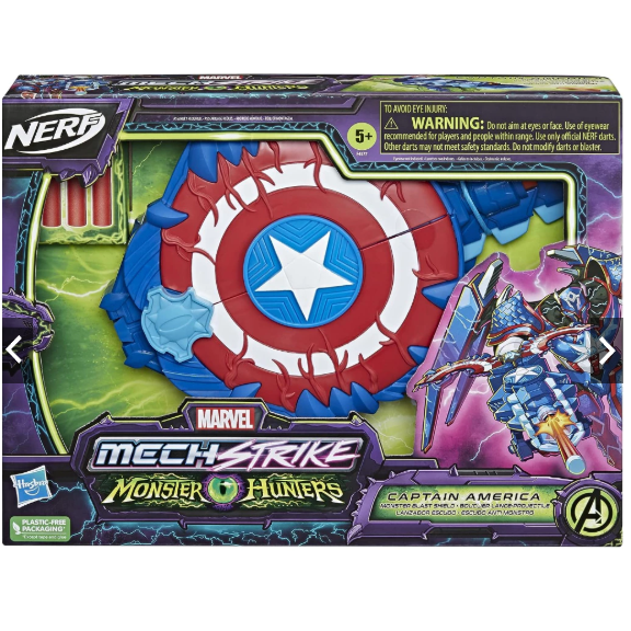 台灣現貨👍現貨含稅 孩之寶公司貨 漫威 機甲出擊系列怪物獵手 美國隊長盾牌(附3枚NERF彈鏢)-細節圖5