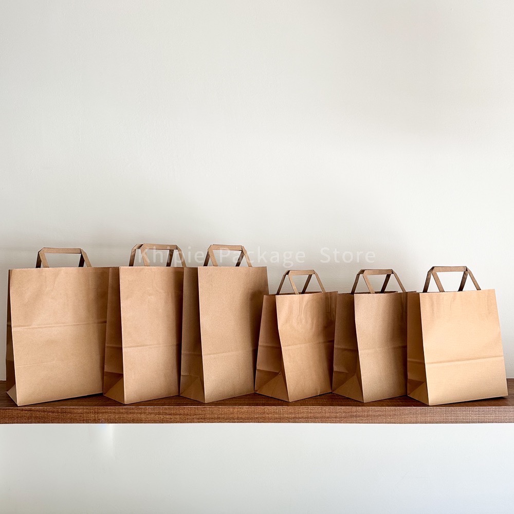 【 Khipie 】扁繩牛皮提袋 25入 牛皮紙袋 本牛紙袋 手提紙袋 打洞紙袋 早餐鬆餅紙袋 外帶提袋 包裝袋 禮品袋-細節圖4