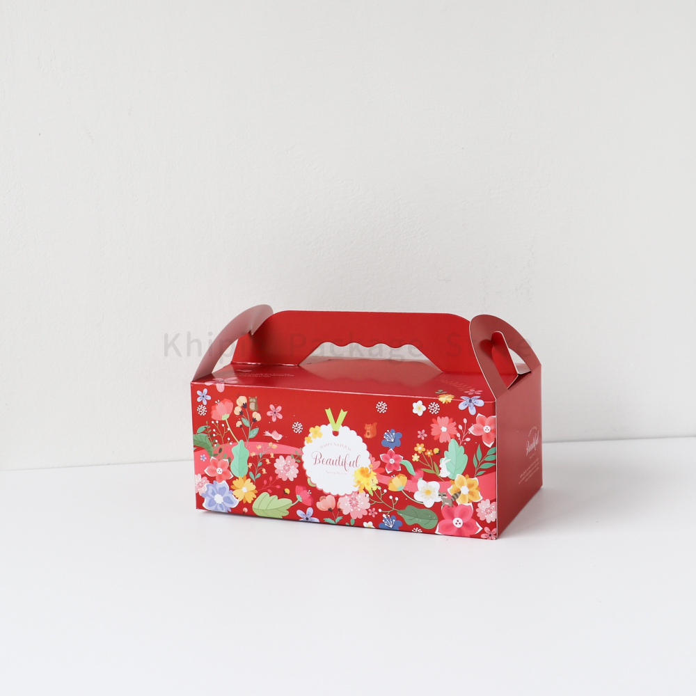 【 Khipie 】印刷手提野餐盒 10入 食品提盒 手提餐盒 牛皮紙盒 無印提盒 野餐紙盒 麵包盒 甜甜圈盒 西點盒-細節圖3