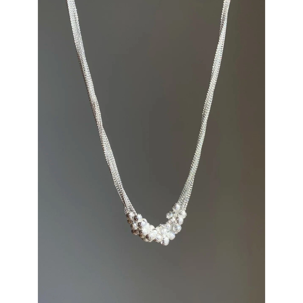 韓國名媛 v領短袖冰絲針織上衣 +銀色珠珠鏈條獨特短鏈項鍊頸鍊 實拍-細節圖7