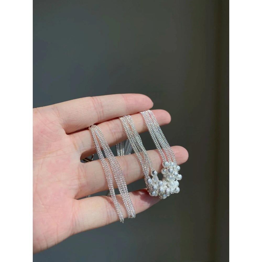 韓國名媛 v領短袖冰絲針織上衣 +銀色珠珠鏈條獨特短鏈項鍊頸鍊 實拍-細節圖9