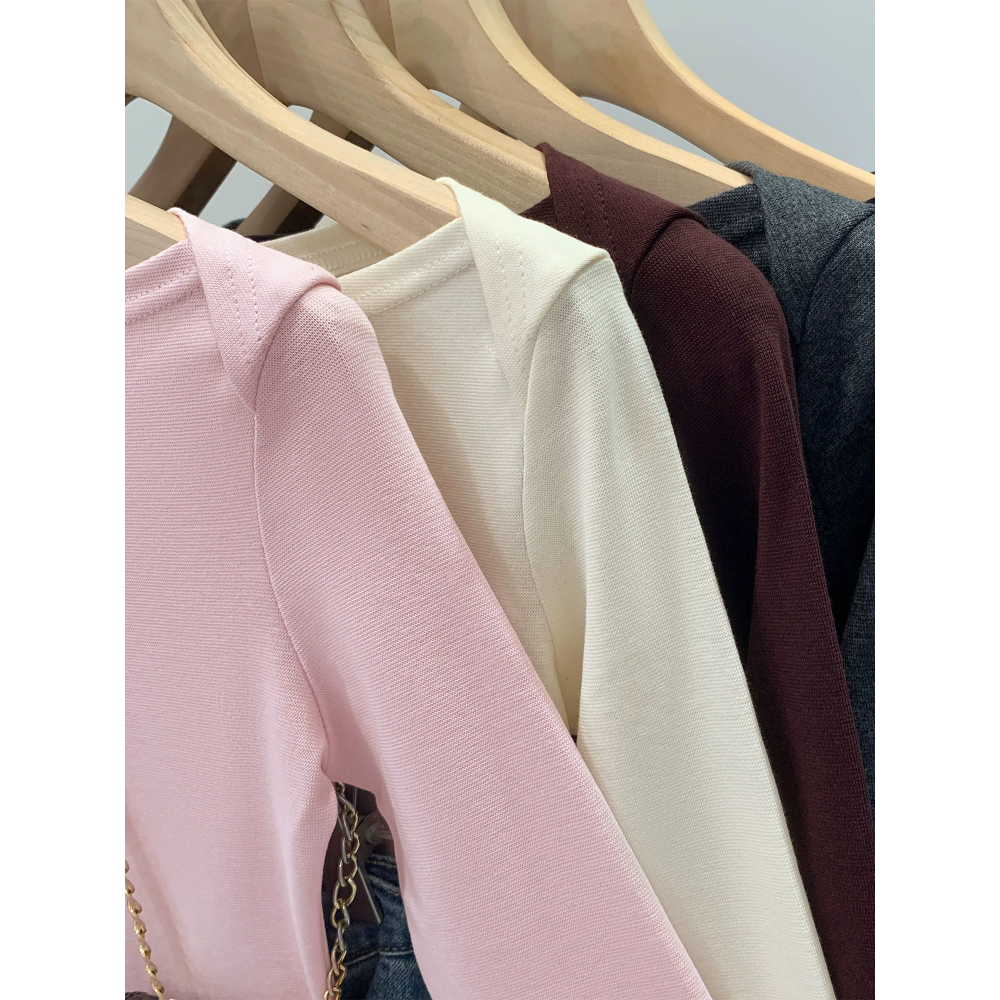 韓國名媛 粉色一字領船型領中袖五分袖修身絕美上衣-細節圖5