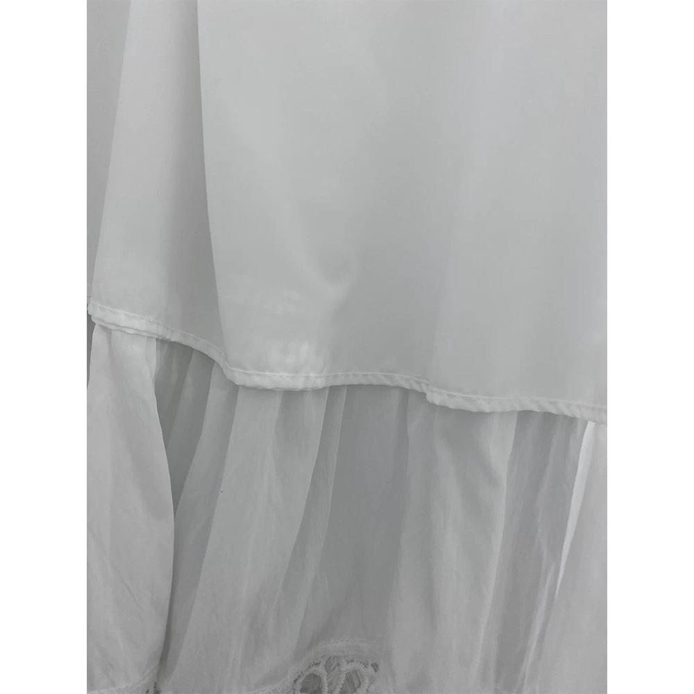 韓國名媛 白色布蕾絲鬆緊腰長裙鏤空裙擺花朵a字裙-細節圖4