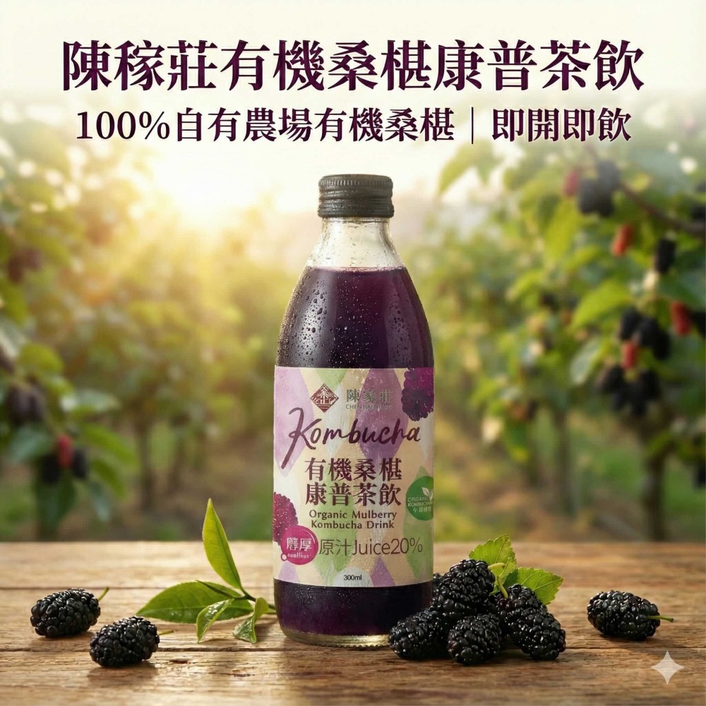 【陳稼莊】有機桑椹康普茶 300ml｜自種有機桑椹、康普茶 Kombucha、無化學添加、台灣產-細節圖2
