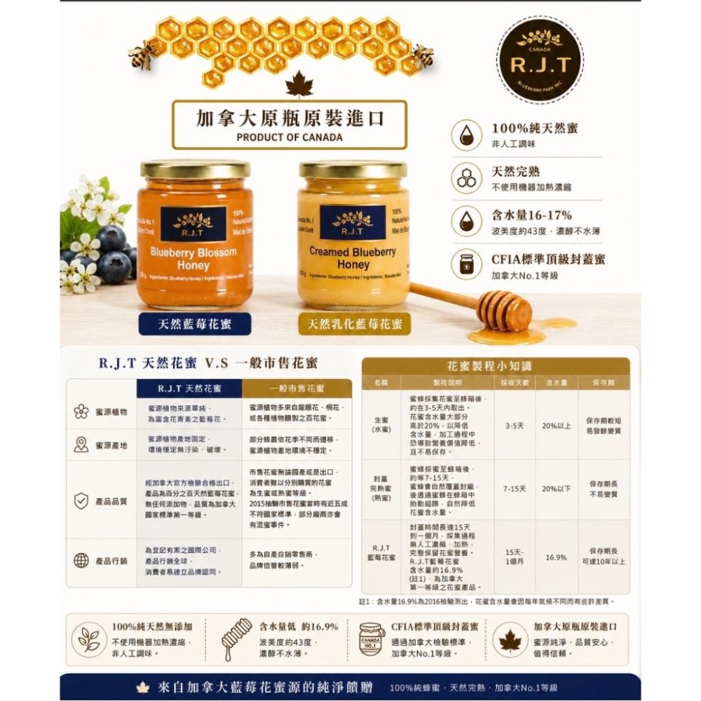R.J.T 加拿大天然藍莓花蜜 330g｜100%純蜂蜜 藍莓蜂蜜 原裝進口 無添加-細節圖4