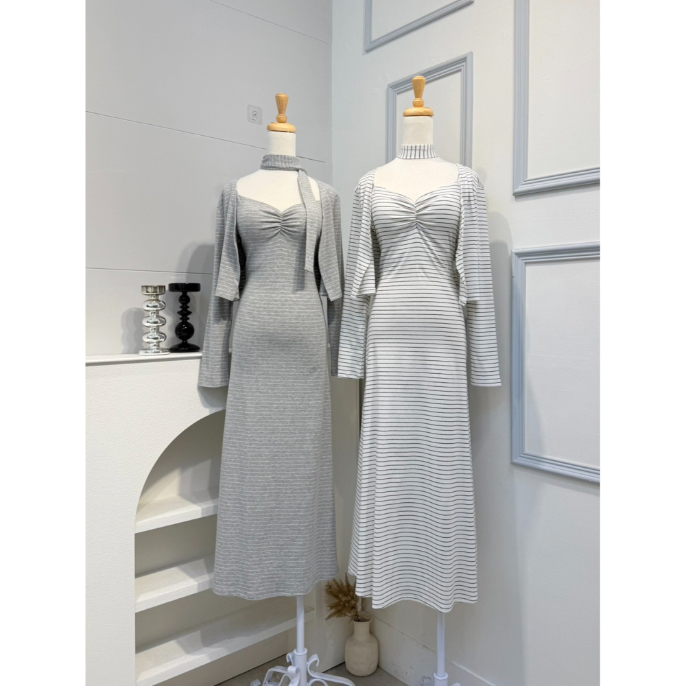 ♡新款預購 # 4660 條紋細肩長洋+小外套SET-細節圖2