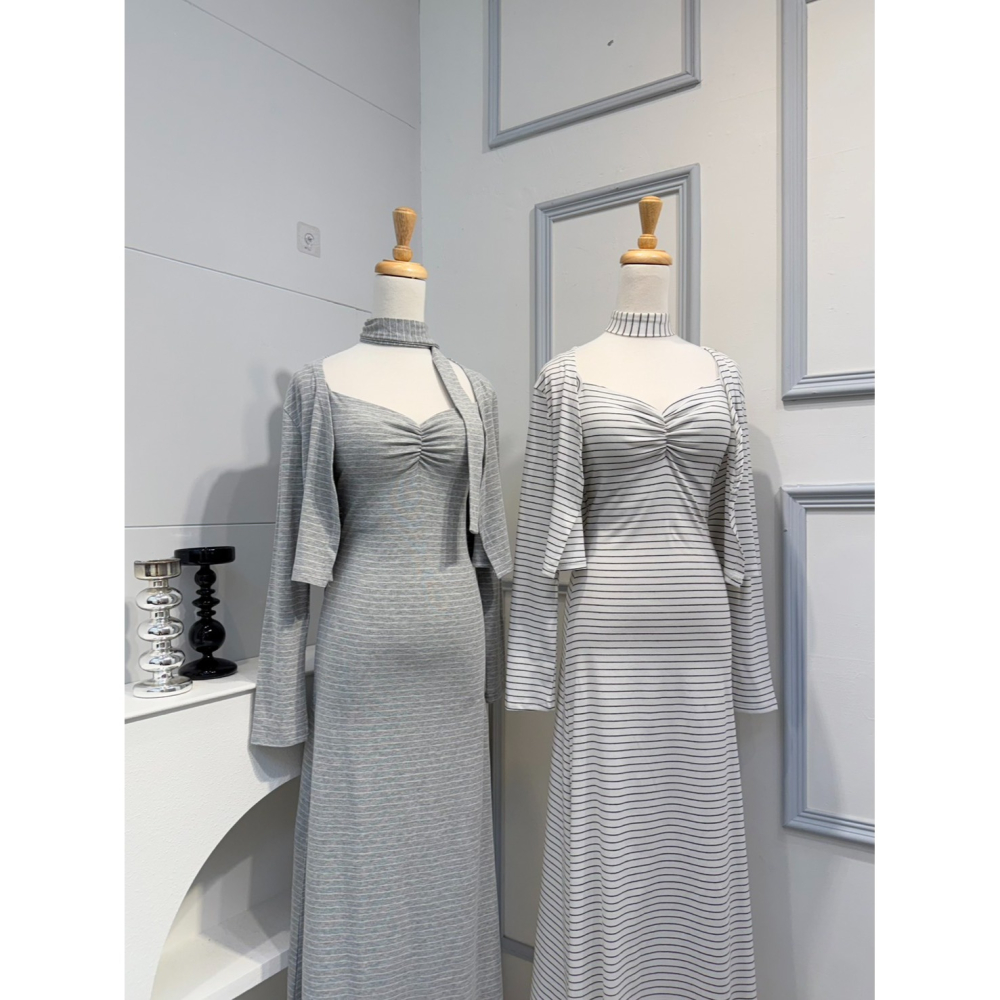 ♡新款預購 # 4660 條紋細肩長洋+小外套SET-細節圖3