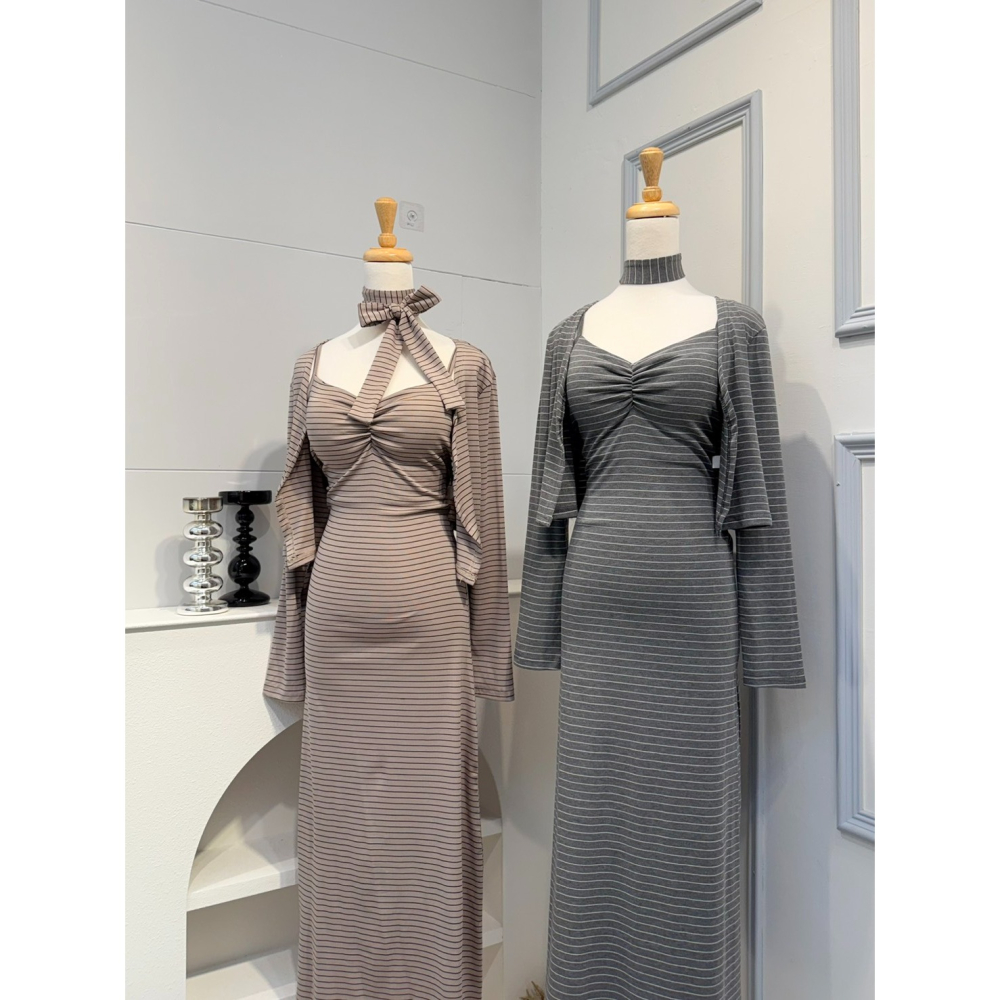 ♡新款預購 # 4660 條紋細肩長洋+小外套SET-細節圖5