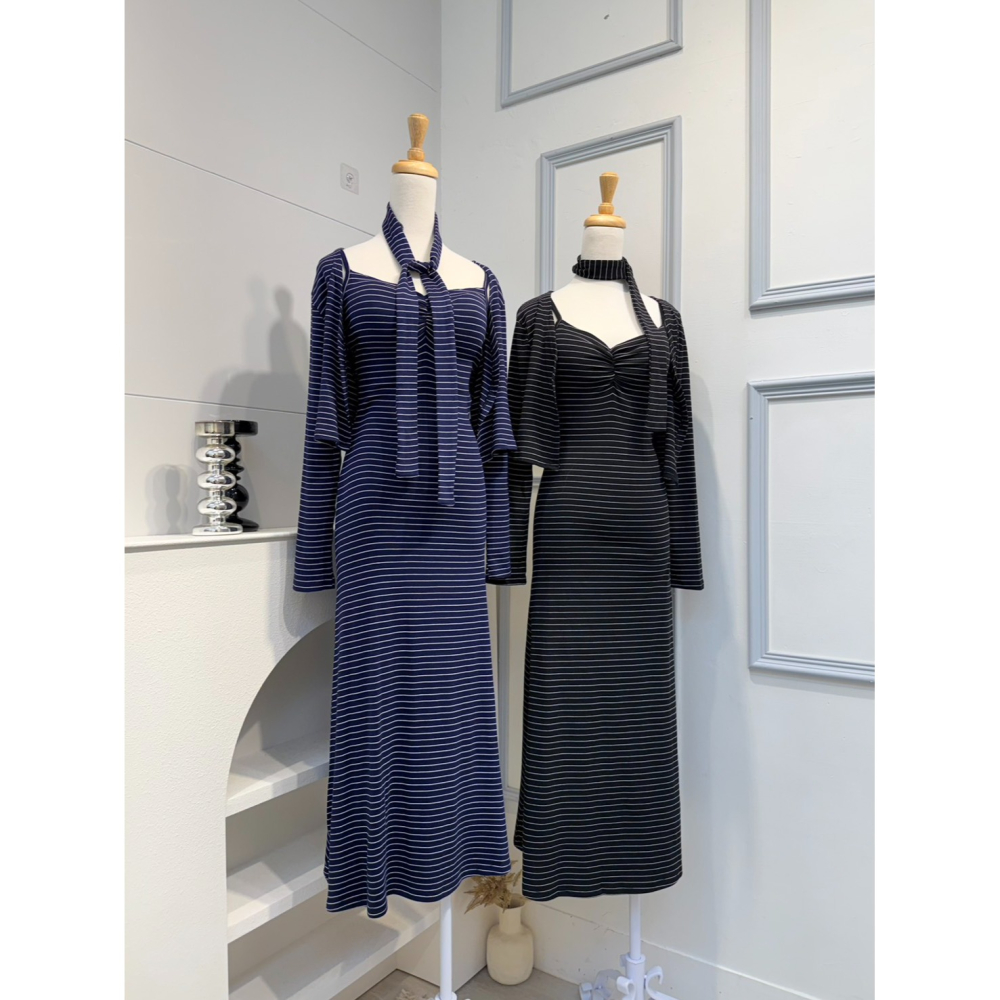 ♡新款預購 # 4660 條紋細肩長洋+小外套SET-細節圖7