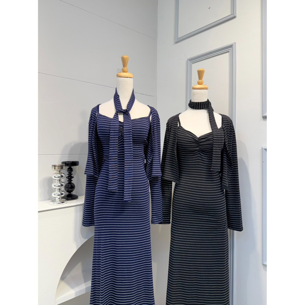 ♡新款預購 # 4660 條紋細肩長洋+小外套SET-細節圖8