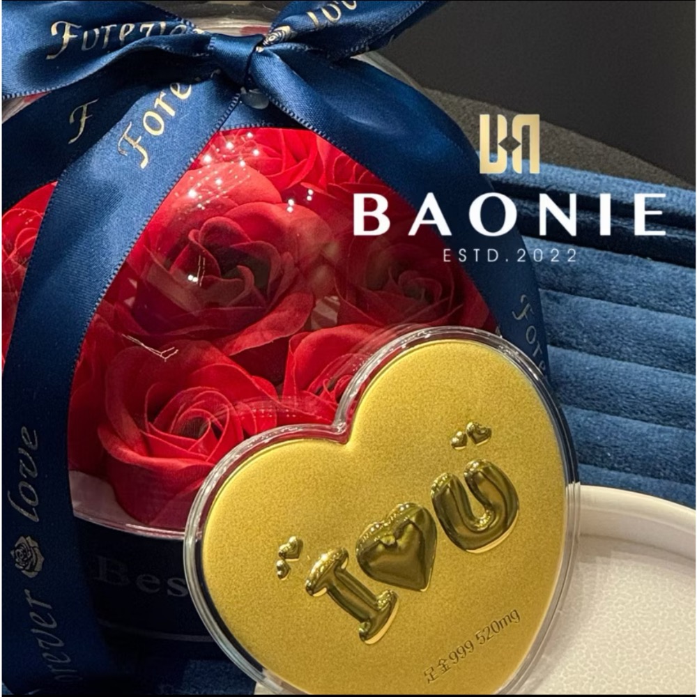 ［寶妮金］我愛你玫瑰花禮盒ILoveyou愛心金片-純金9999-規格圖2