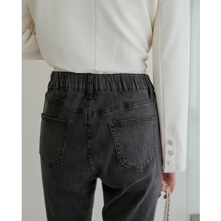 【Infuz 熱賣回歸】男友褲 顯瘦牛仔褲 鬆緊腰牛仔褲 男友褲女生 小割破男友褲 鬆緊男友褲 (JW8718)-細節圖2