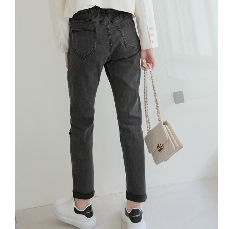 【Infuz 熱賣回歸】男友褲 顯瘦牛仔褲 鬆緊腰牛仔褲 男友褲女生 小割破男友褲 鬆緊男友褲 (JW8718)-細節圖4