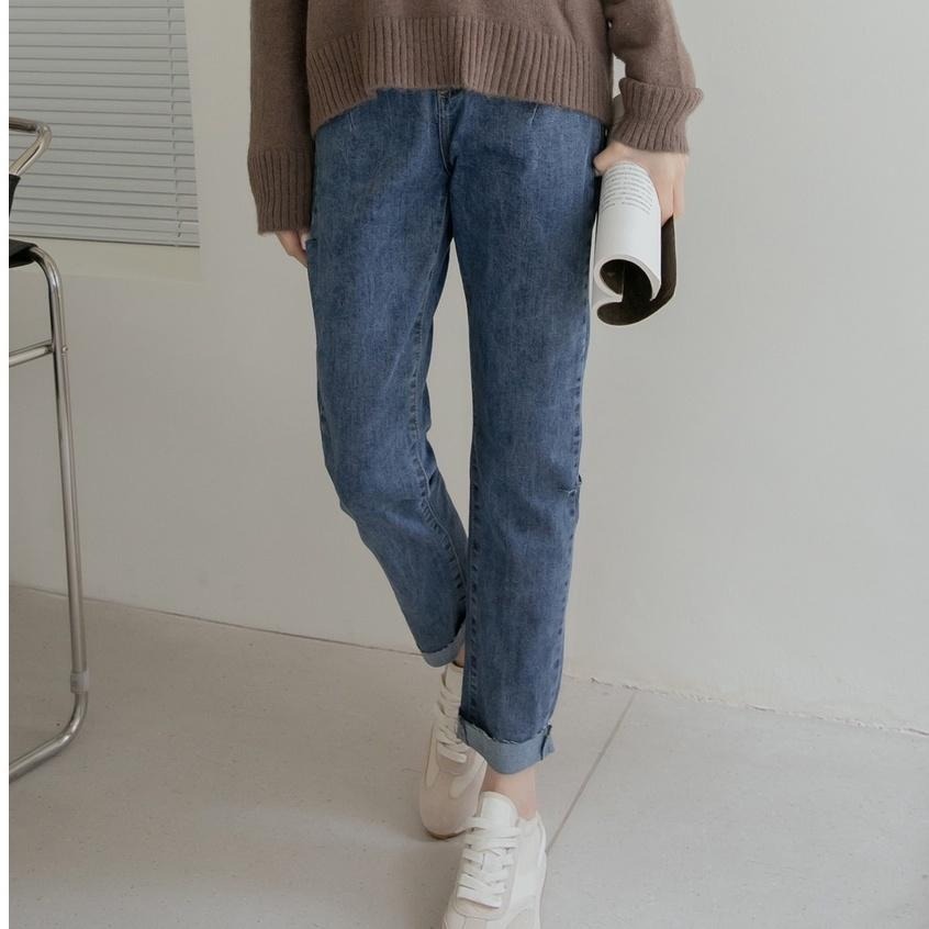 【Infuz 熱賣回歸】男友褲 顯瘦牛仔褲 鬆緊腰牛仔褲 男友褲女生 小割破男友褲 鬆緊男友褲 (JW8718)-細節圖6