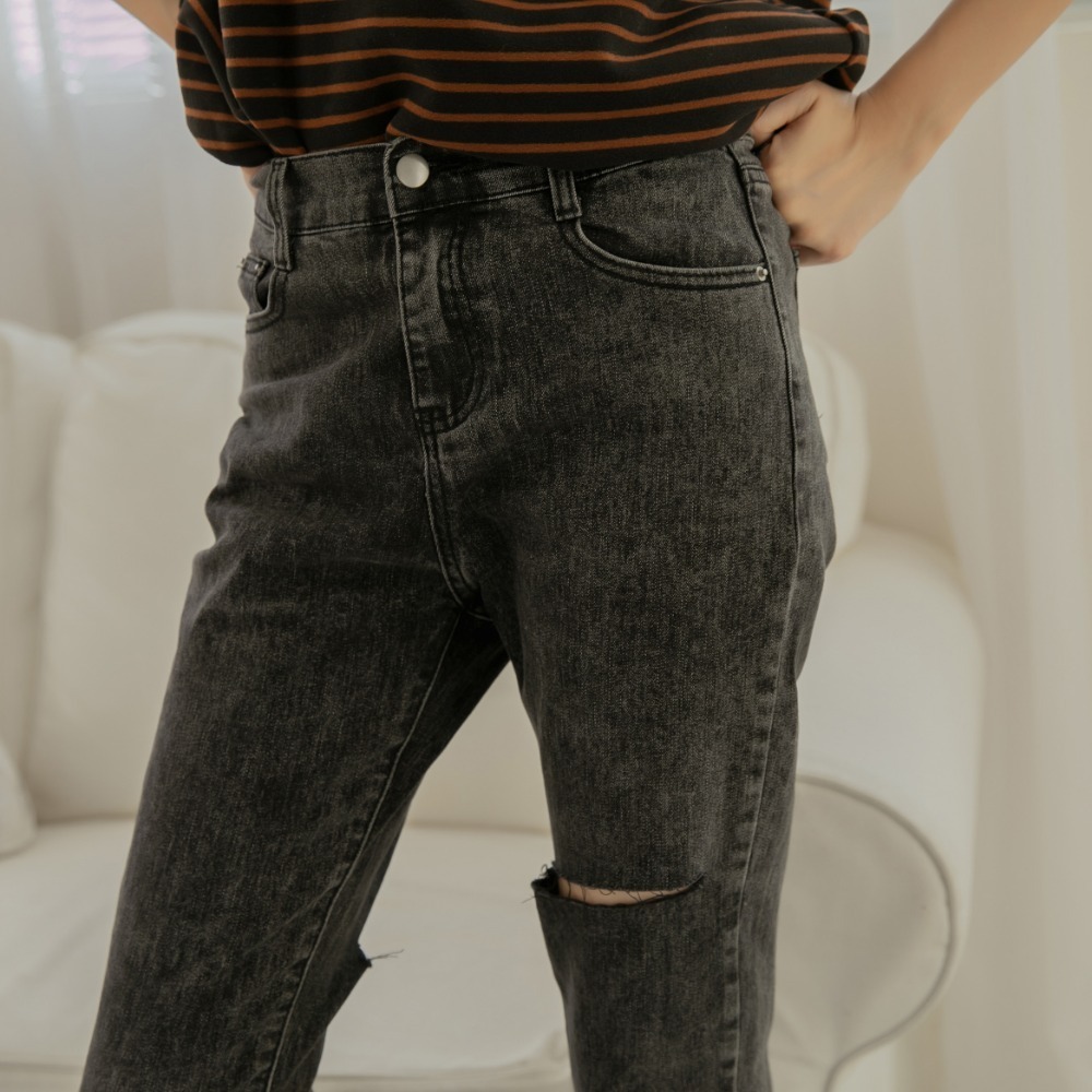 【Infuz 必買男友褲】男友褲 割破男友褲 彈力男友褲 9912 後腰鬆緊 顯瘦 牛仔褲(JW9912)-細節圖2