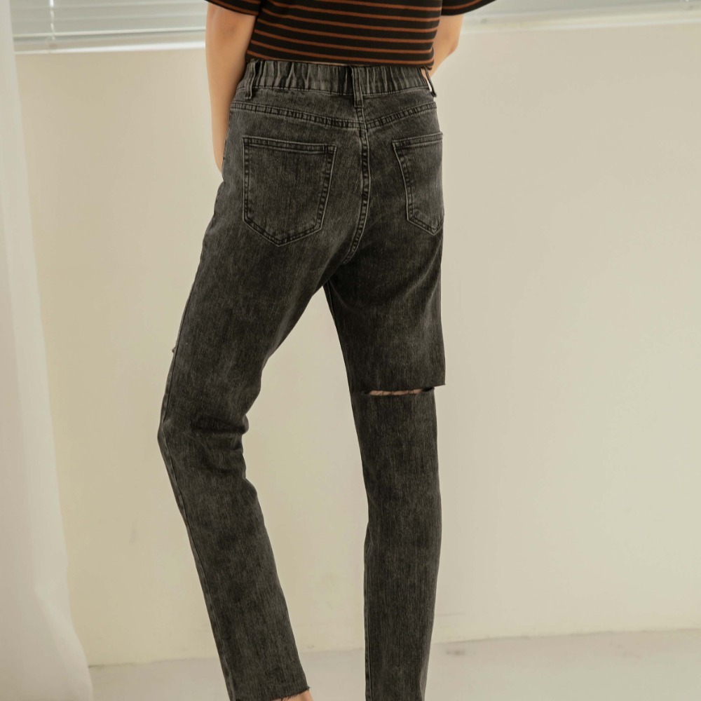 【Infuz 必買男友褲】男友褲 割破男友褲 彈力男友褲 9912 後腰鬆緊 顯瘦 牛仔褲(JW9912)-細節圖3