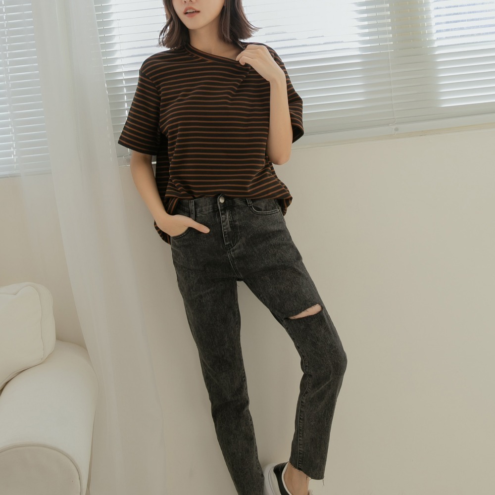 【Infuz 必買男友褲】男友褲 割破男友褲 彈力男友褲 9912 後腰鬆緊 顯瘦 牛仔褲(JW9912)-細節圖4