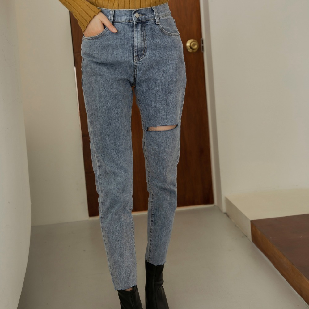 【Infuz 必買男友褲】男友褲 割破男友褲 彈力男友褲 9912 後腰鬆緊 顯瘦 牛仔褲(JW9912)-細節圖5