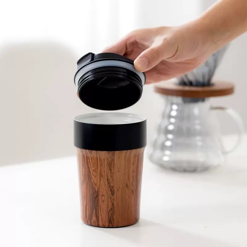 現貨供應 念咖啡 • 用心的香氣 NenCoffee精品莊園 保溫杯 木紋 咖啡杯 隨身杯 保溫 保冰 陶瓷 便攜 雙層-細節圖2