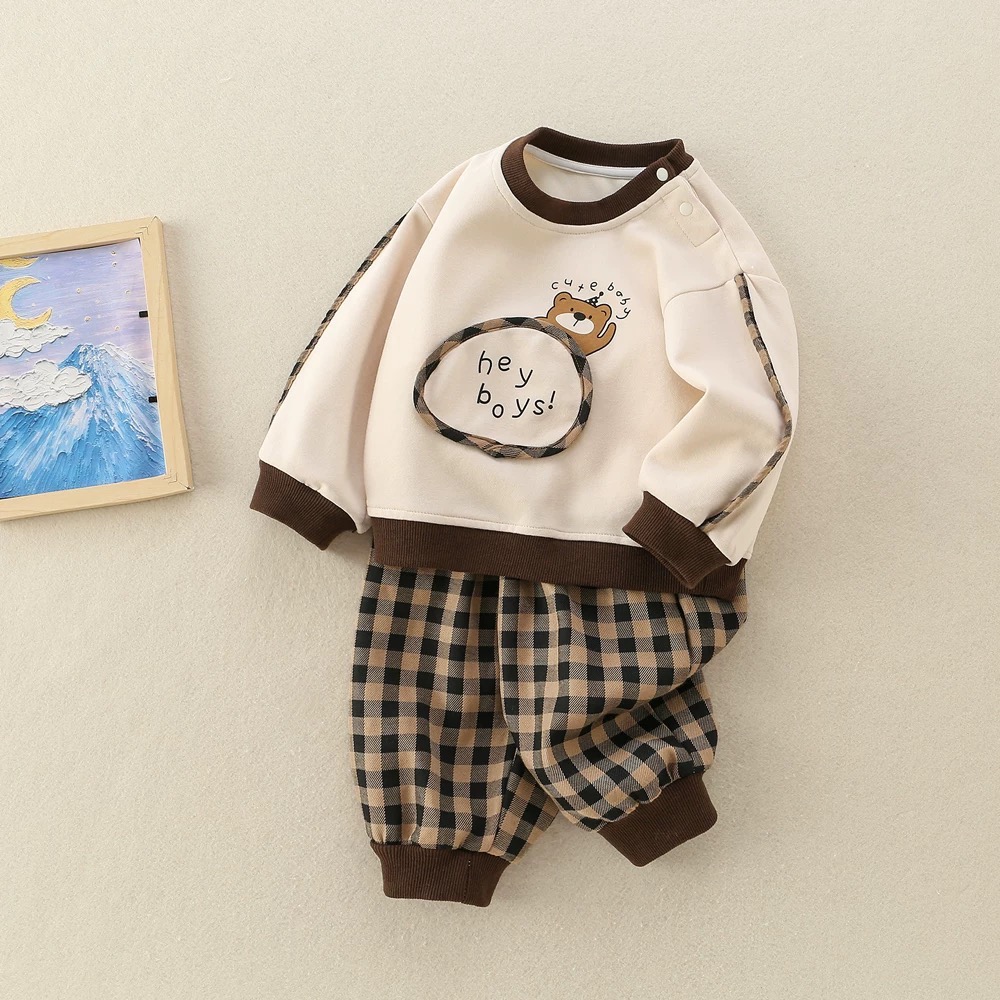 純棉格子 上衣加褲子 套裝-細節圖3