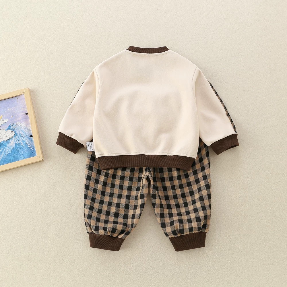 純棉格子 上衣加褲子 套裝-細節圖4