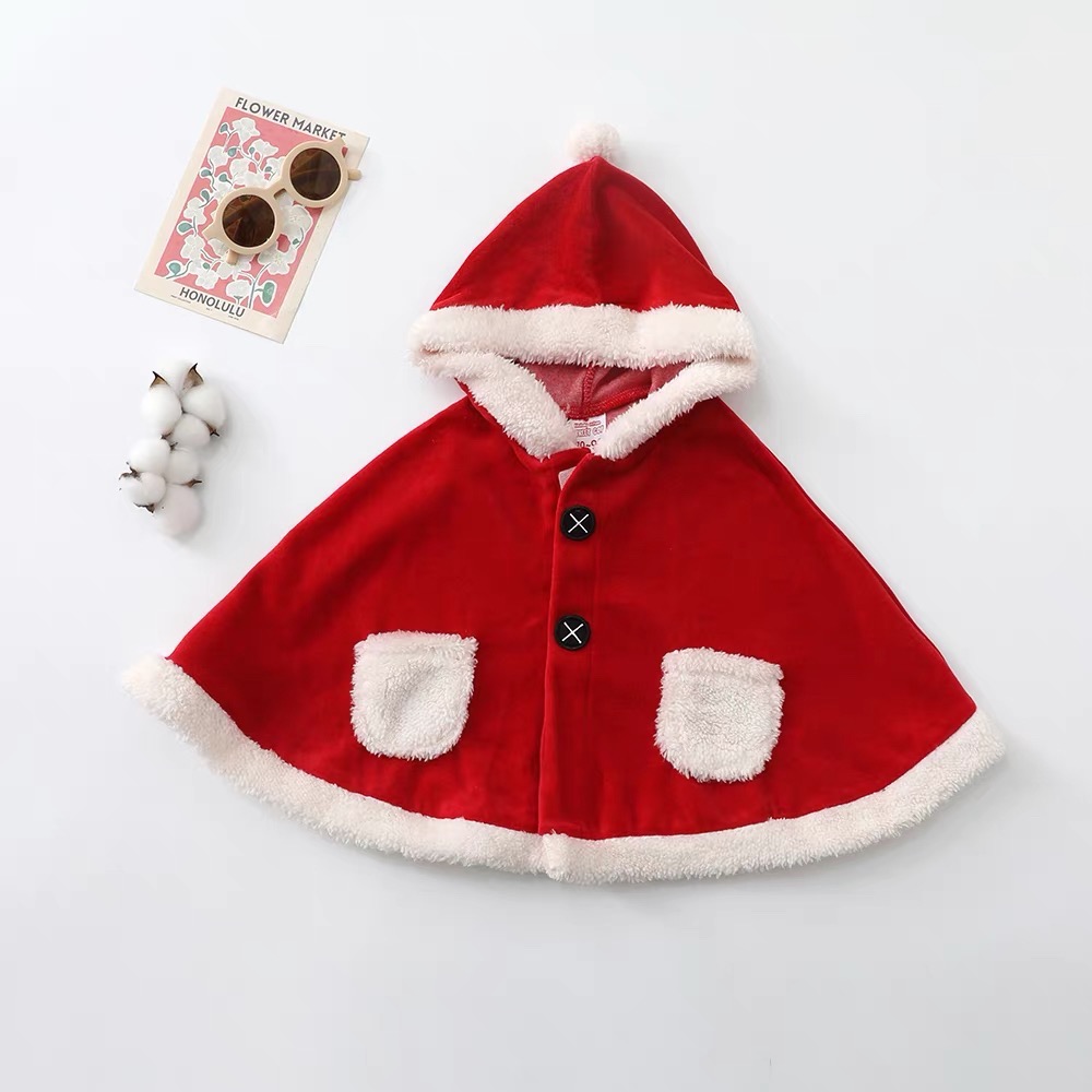 日單 聖誕 珊瑚絨斗篷披肩-細節圖2