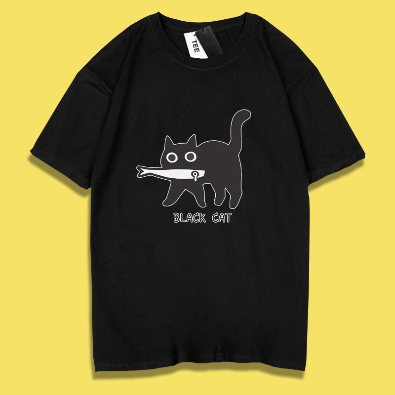 黑貓-叼魚印花短袖-細節圖2
