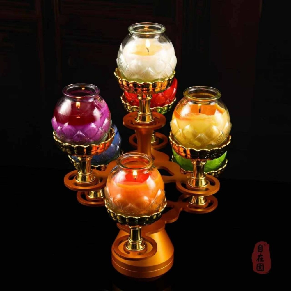 現貨供應 弘喧 立體精緻 直立式 金色 7盞 金屬燭台 供佛 蓮花燈 七星燈座 禮佛 點燈 供燈 佛堂 酥油 雙層 寺廟-細節圖8