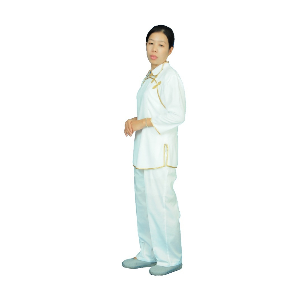 現貨供應弘喧 鳳仙斜排 白滾金 靈修衣 禪服 團體 禪修服 打坐 套裝 茶服 道服 修道 居士服 慈惠堂 母娘 宮廟-細節圖2