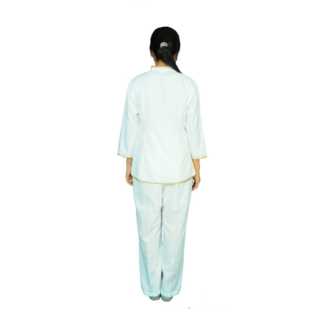 現貨供應弘喧 鳳仙斜排 白滾金 靈修衣 禪服 團體 禪修服 打坐 套裝 茶服 道服 修道 居士服 慈惠堂 母娘 宮廟-細節圖3