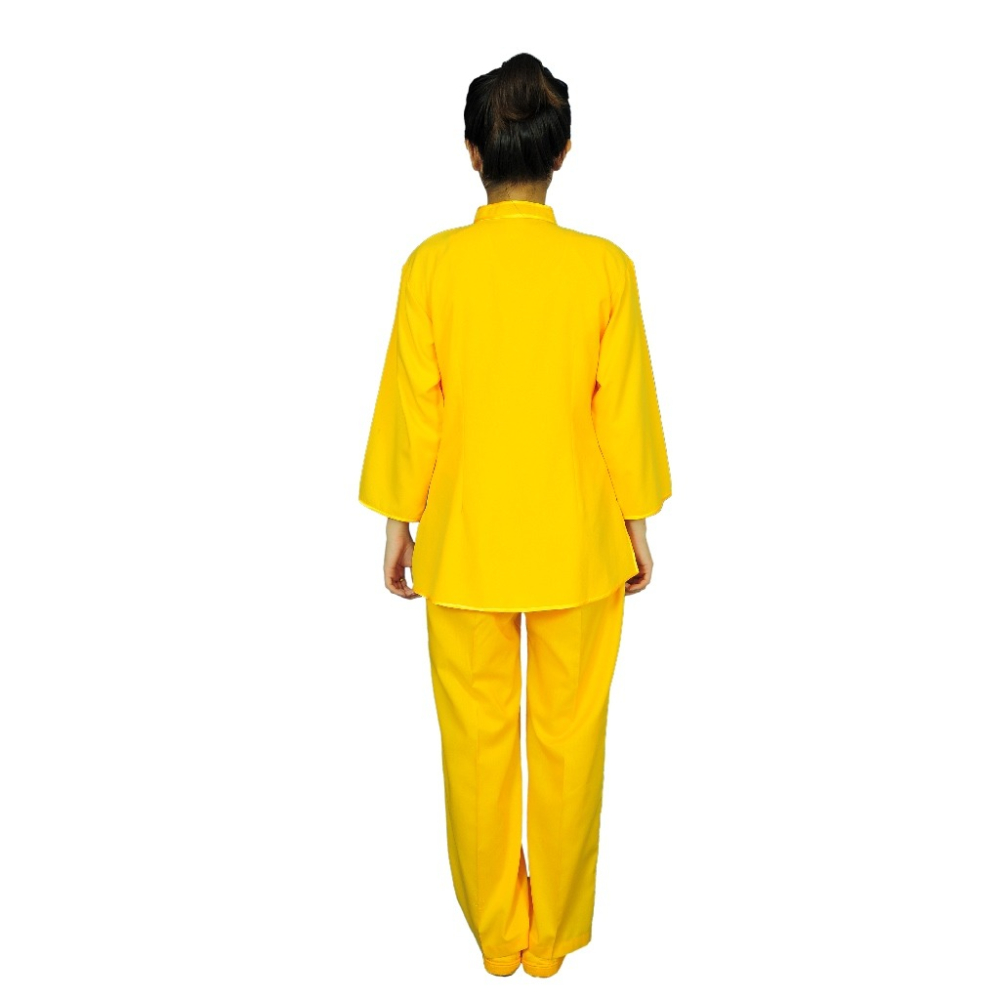 現貨供應弘喧 立領斜排 黃滾黃 靈修衣 禪服 團體 禪修服 打坐 套裝 茶服 道服 修道 居士服 慈惠堂 母娘 宮廟-細節圖3