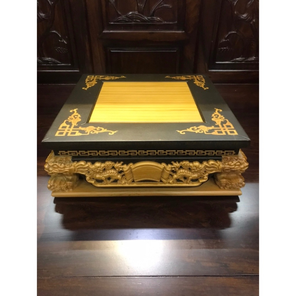 弘喧 現貨供應 仿黑檀入檜木 神明貼座 實木 8寸8 1尺3 雙色 木頭雕刻 龍椅  精雕 神尊 貼座 神明  疊座-細節圖7