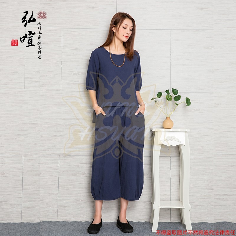 現貨供應 弘喧 女禪服 圓領 全棉竹结 休閒服 舒適 透氣 吸汗 美觀-細節圖2