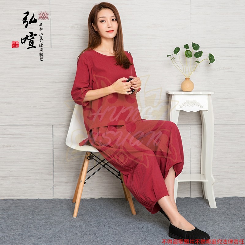 現貨供應 弘喧 女禪服 圓領 全棉竹结 休閒服 舒適 透氣 吸汗 美觀-細節圖5