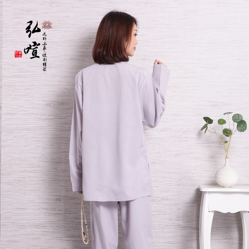 現貨供應 弘喧 居士服 禪修服 男女套装 茶服 禅意 漢服 全棉竹結 TC布 二字扣 修行 休閒服-細節圖2