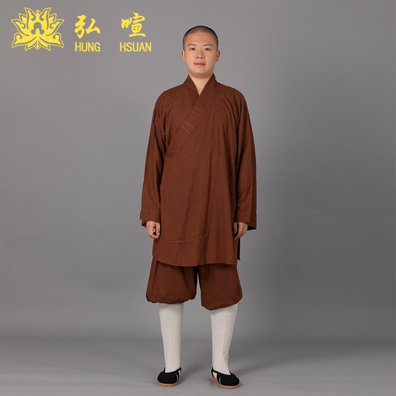 現貨供應 弘喧 佛教 僧服 出家人 衣服 短褂 羅漢褂 棉麻竹結 禪意 吸汗 柔軟 透氣 唸經 法會-細節圖3