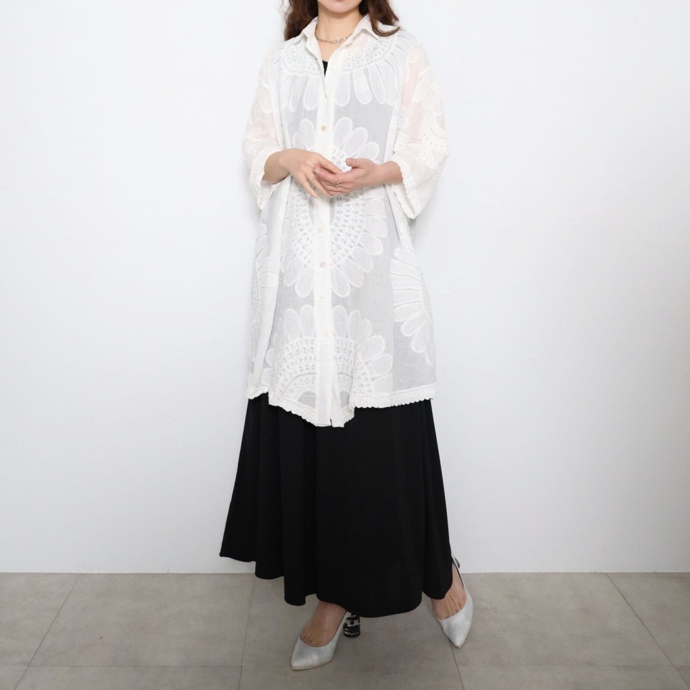BRILLANTE Osaka 100%純棉大輪花刺繡長襯衫：日系優雅透氣罩衫・春夏一衣兩穿必備 2026春夏新品-細節圖3