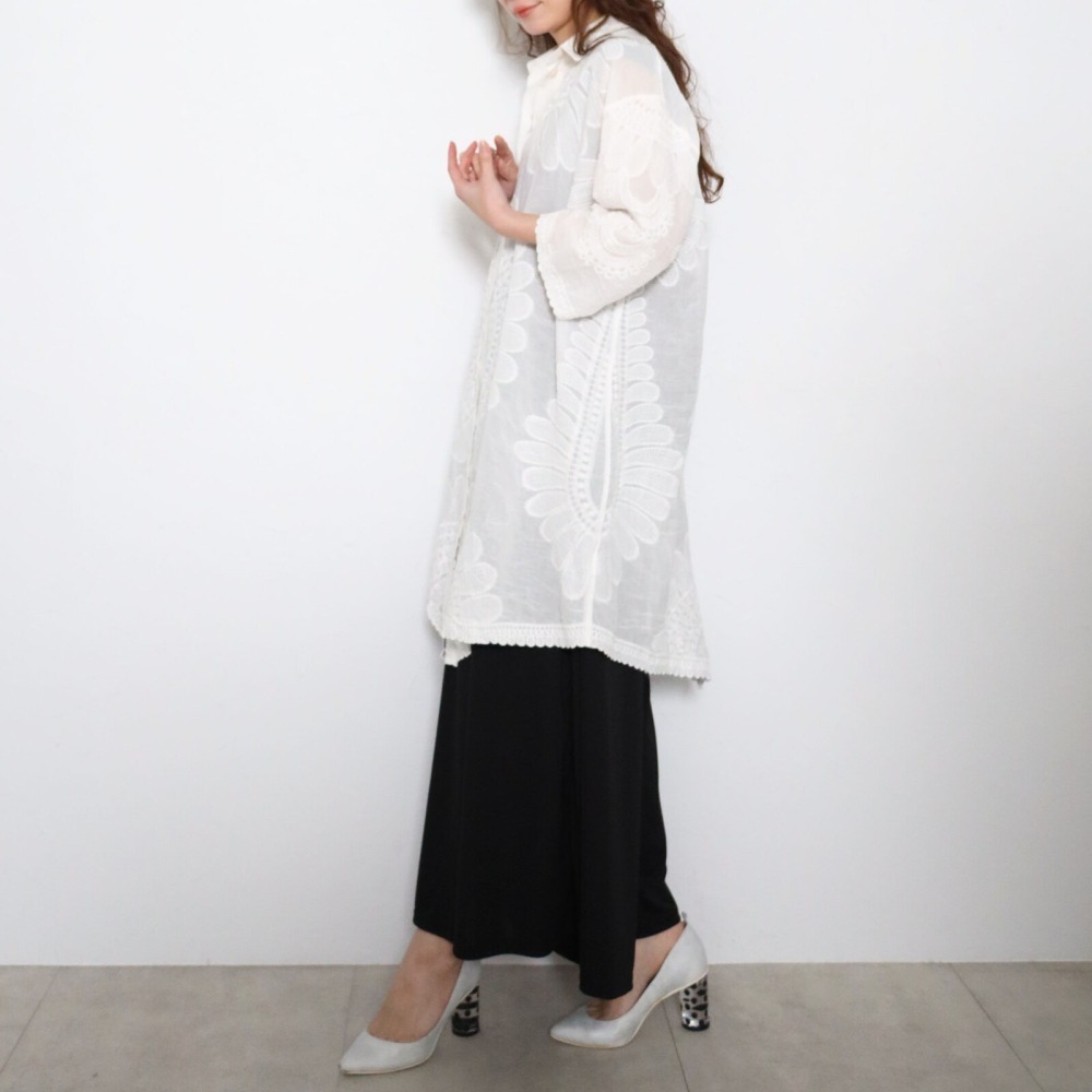 BRILLANTE Osaka 100%純棉大輪花刺繡長襯衫：日系優雅透氣罩衫・春夏一衣兩穿必備 2026春夏新品-細節圖4