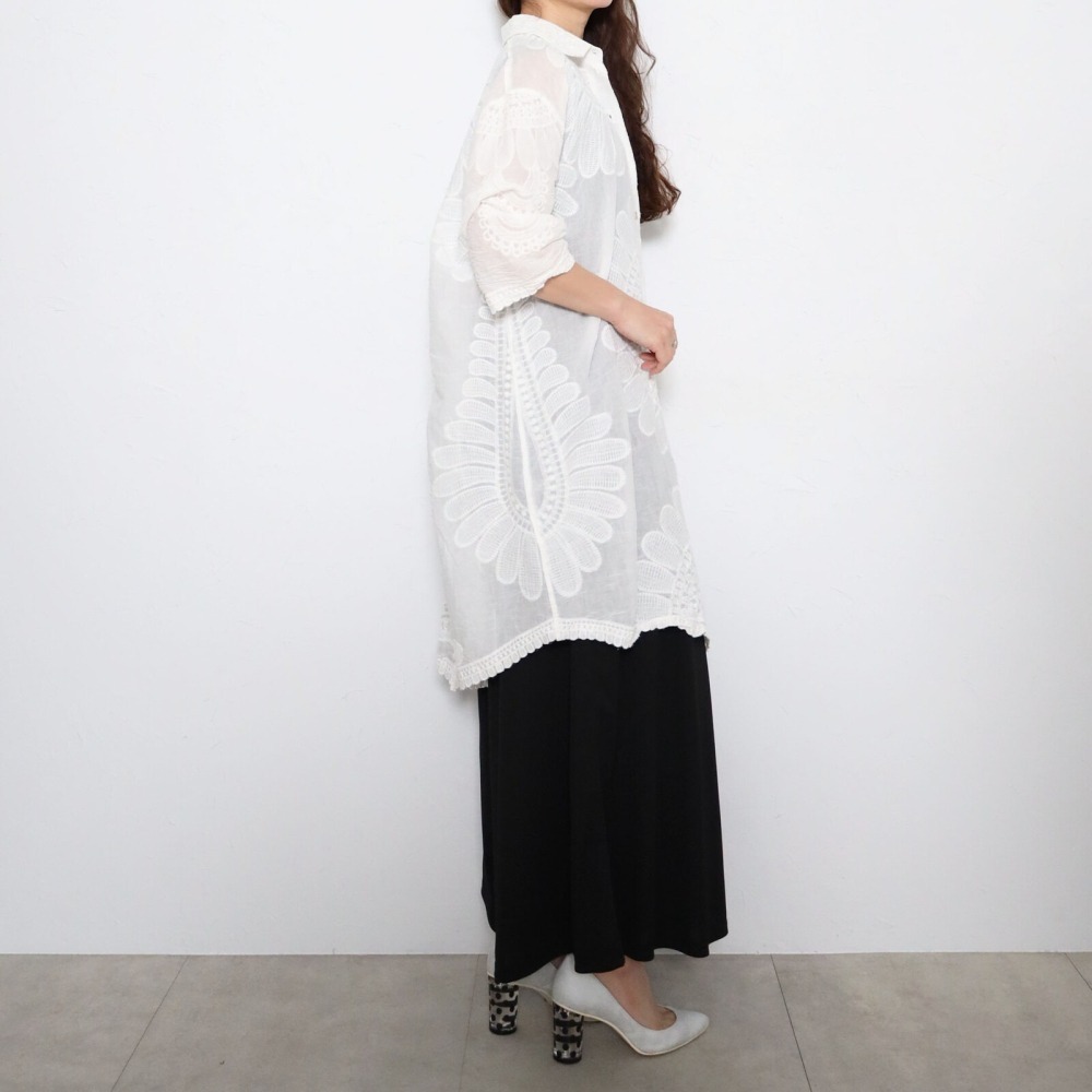 BRILLANTE Osaka 100%純棉大輪花刺繡長襯衫：日系優雅透氣罩衫・春夏一衣兩穿必備 2026春夏新品-細節圖5