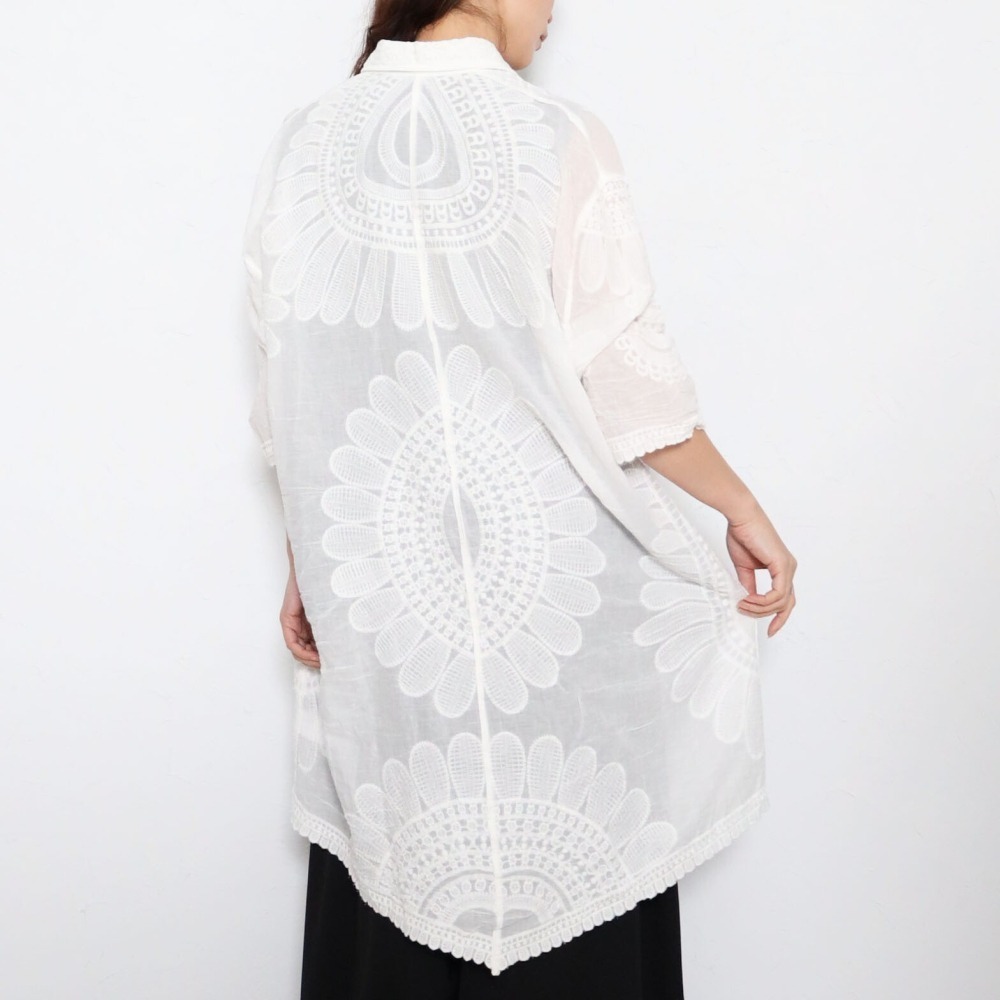 BRILLANTE Osaka 100%純棉大輪花刺繡長襯衫：日系優雅透氣罩衫・春夏一衣兩穿必備 2026春夏新品-細節圖6