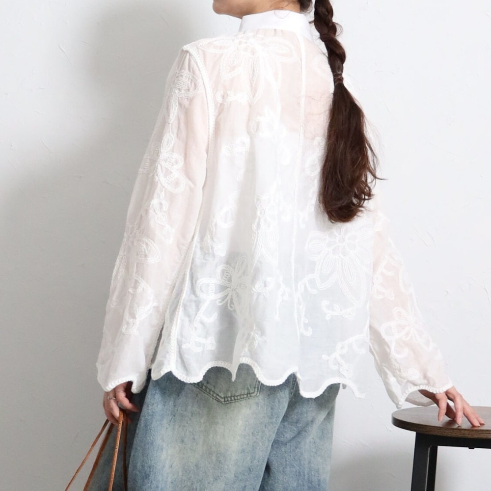 BRILLANTE Osaka 閃耀七彩亮片刺繡襯衫：100%純棉透氣質感・精緻環形花卉圖案・2026春夏新品-細節圖4