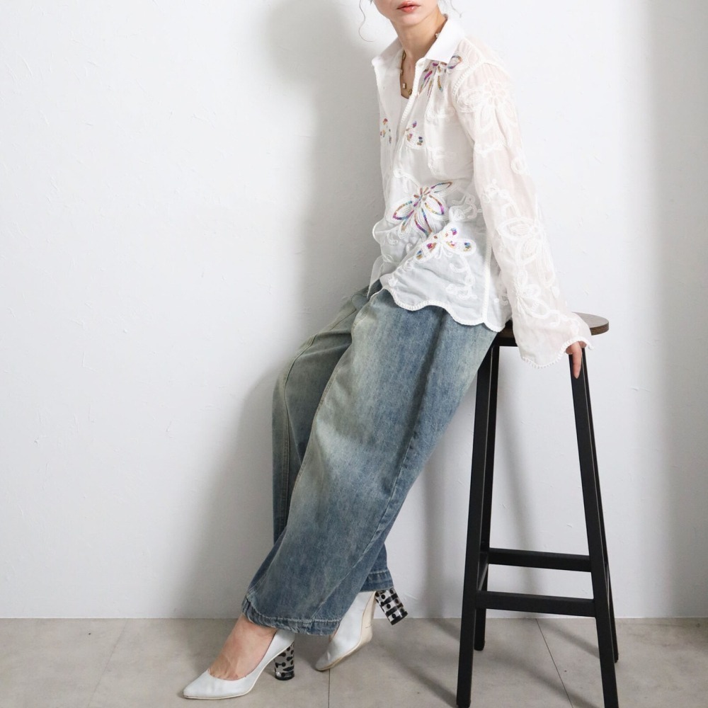 BRILLANTE Osaka 閃耀七彩亮片刺繡襯衫：100%純棉透氣質感・精緻環形花卉圖案・2026春夏新品-細節圖9