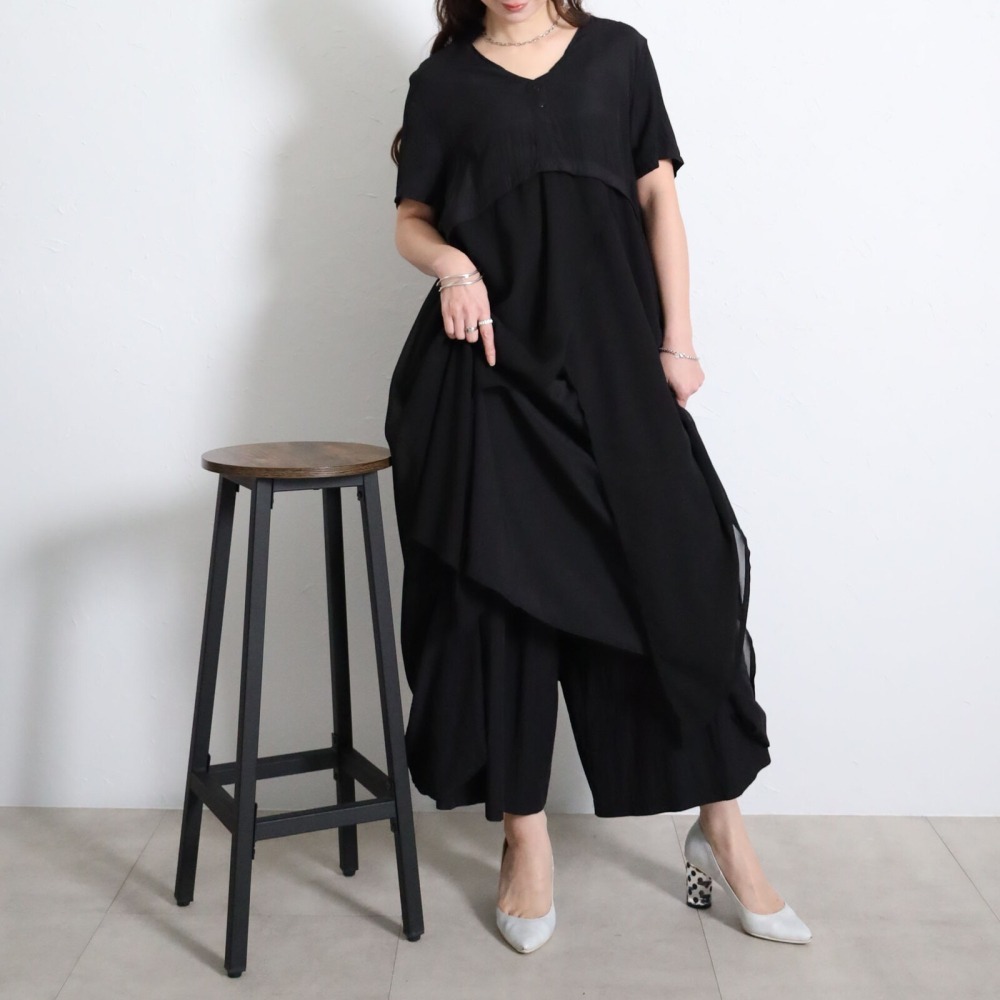 BRILLANTE 大阪 順滑質感百褶拼接洋裝：側邊動態美感設計・大人感優雅直筒剪裁 2026春夏新品-細節圖2