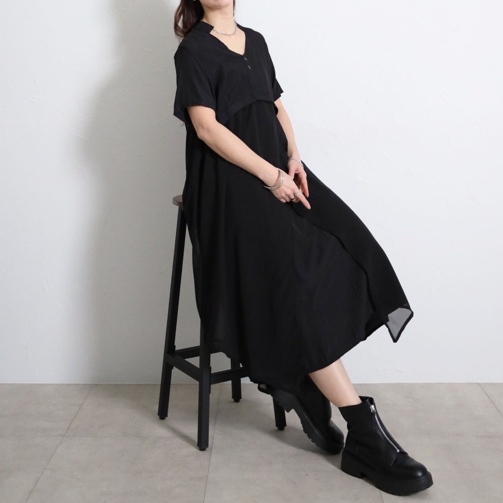 BRILLANTE 大阪 順滑質感百褶拼接洋裝：側邊動態美感設計・大人感優雅直筒剪裁 2026春夏新品-細節圖8