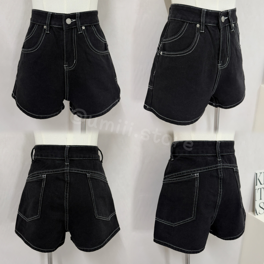 現貨+預購 B006【車線造型口袋A字牛仔短褲】-細節圖3