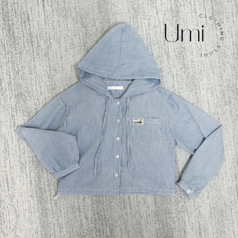 現貨+預購 D007【藍條紋連帽襯衫外套】-細節圖4