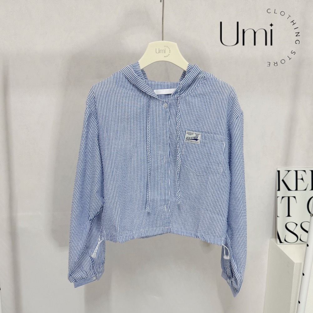 現貨+預購 D007【藍條紋連帽襯衫外套】-細節圖5